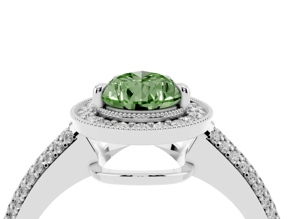 Fancy Green Pear Cut Cut Halo Diamond Pave Band with Four-Prong Setting Silver