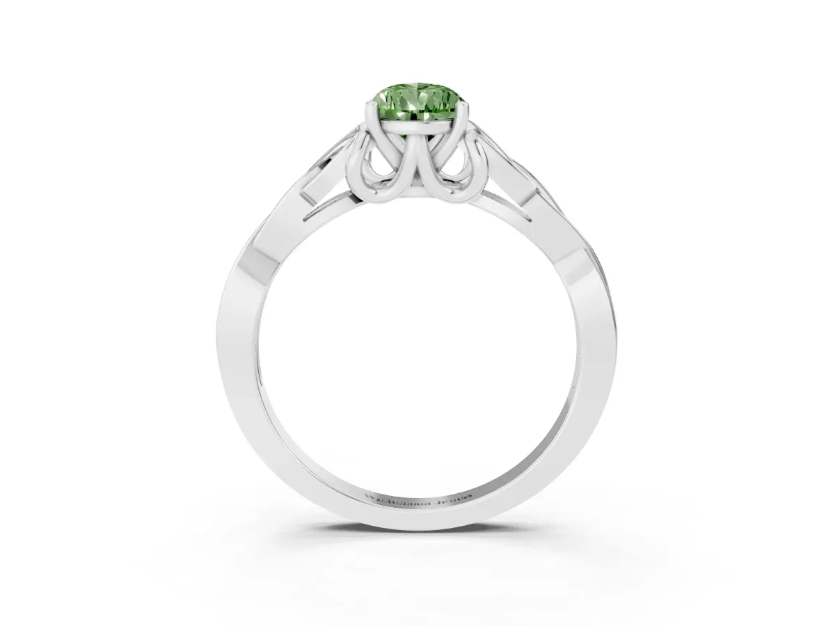 Fancy Green Pear Cut Diamond Solitaire Engagement Ring with Celtic Knot Band and Four-Prong Setting Platinum
