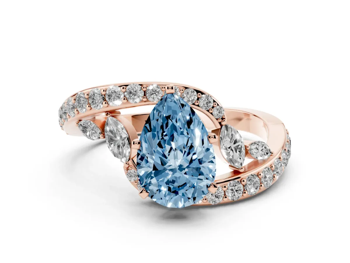 Fancy Blue Pear Cut Solitaire with Pavé Twist Band and Four-Prong Setting Rose gold