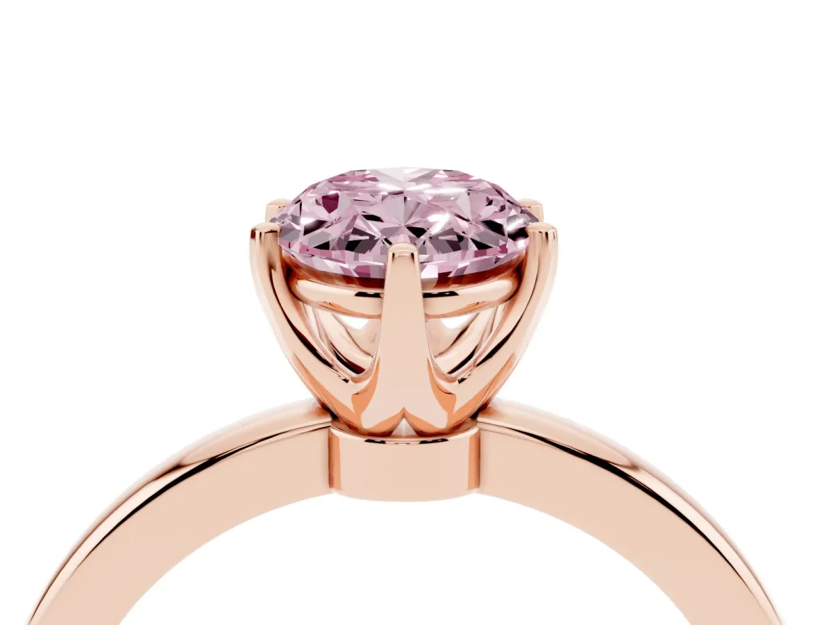 Fancy Pink Oval Cut Solitaire Diamond Ring with Six-Prong Setting on a Classic Band Rose gold