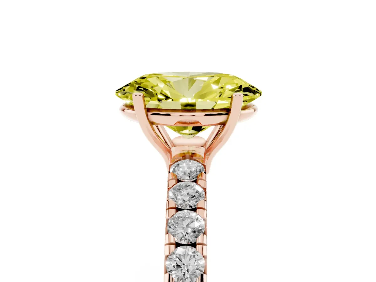 Fancy Yellow Oval Cut Diamond Pavé Solitaire Engagement Ring with Four-Prong Setting Rose gold