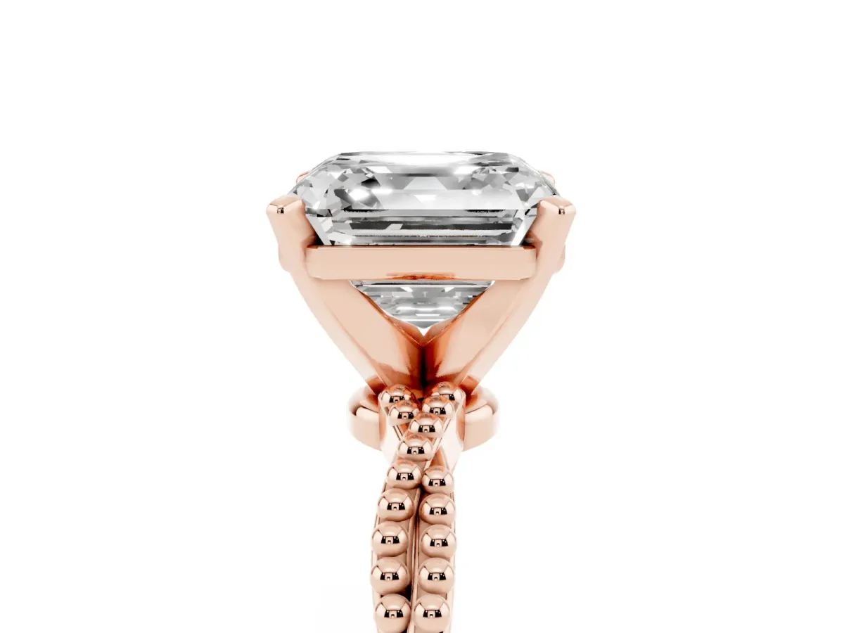 Asscher Cut Solitaire Twisted Band with Bead Prong Setting Rose gold