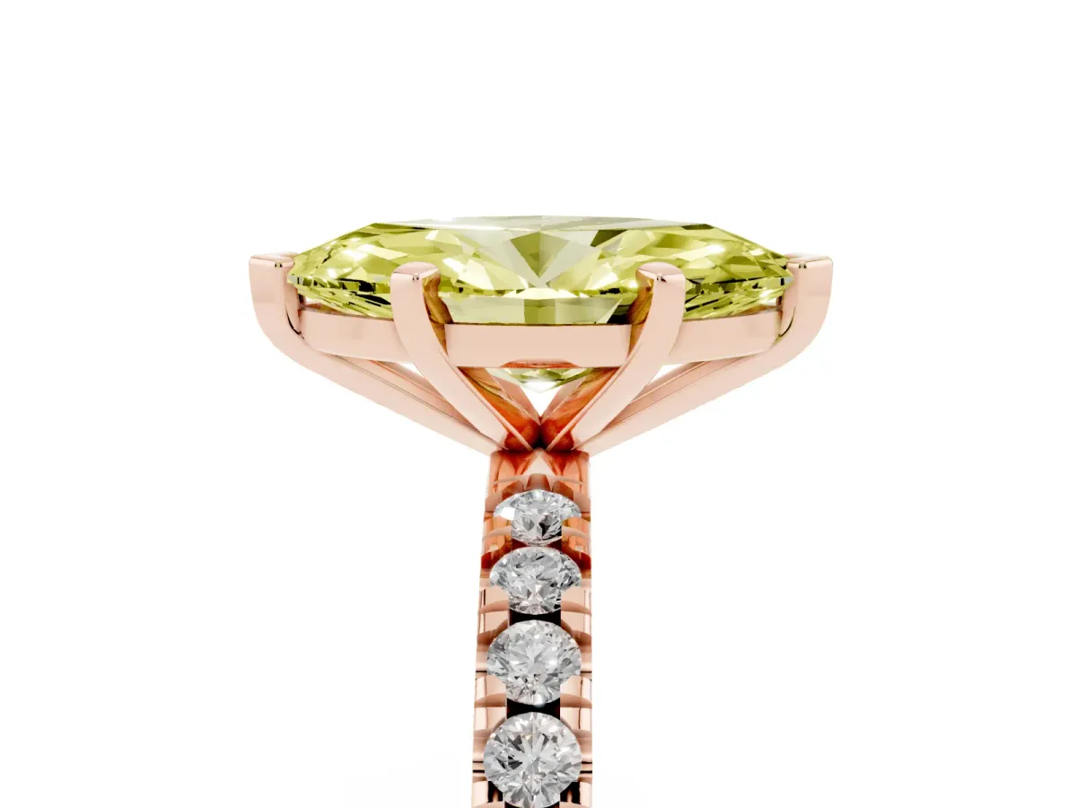 Fancy Yellow Marquise Cut Diamond Pavé Band Solitaire with Four-Prong Setting Rose gold