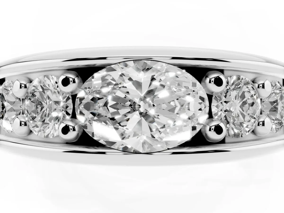 Oval Diamond Mens Ring with Round Diamond Accents Silver
