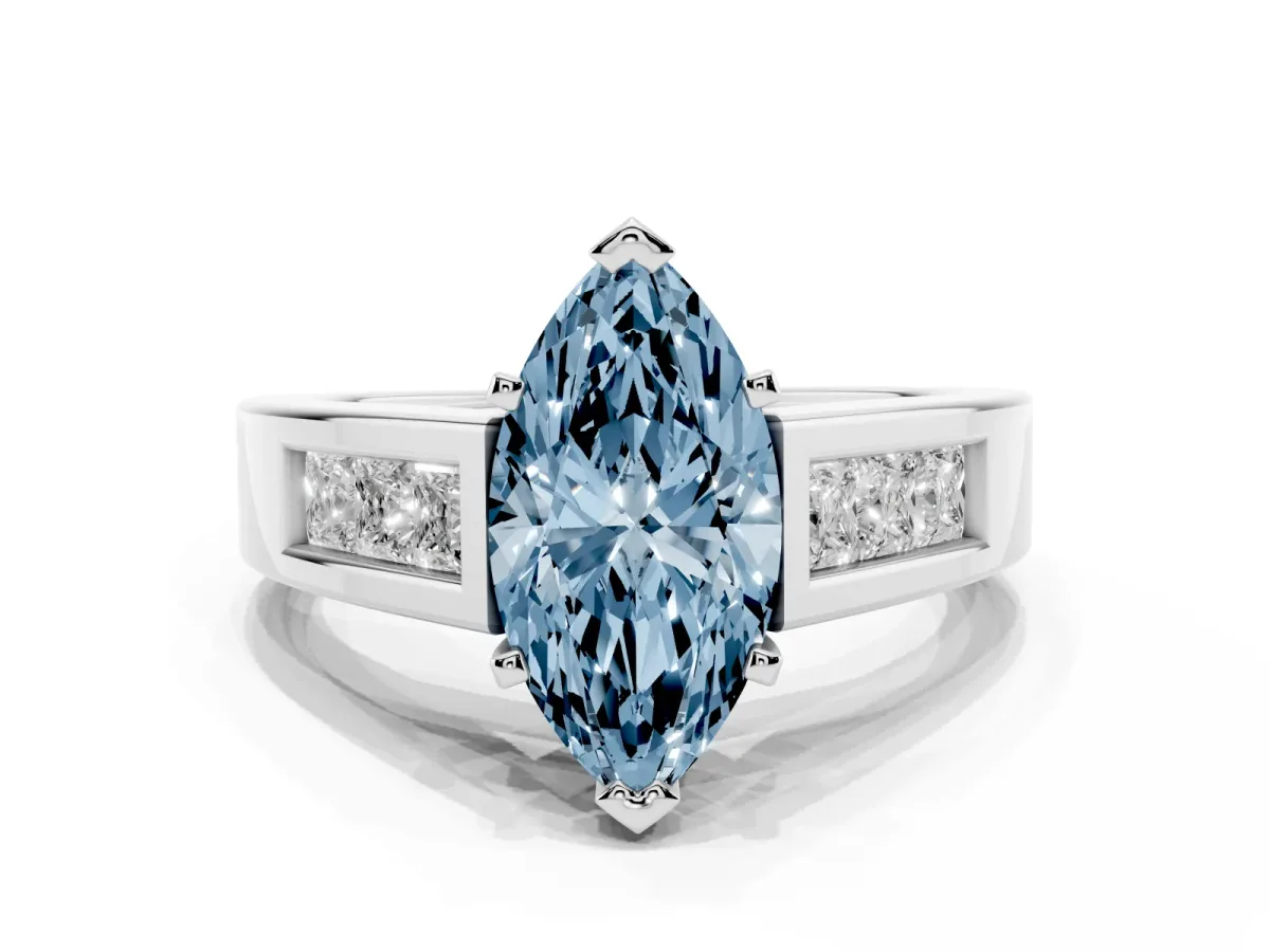 Fancy Blue Marquise Cut Cut Channel Set Solitaire Ring with Four-Prong Setting Silver