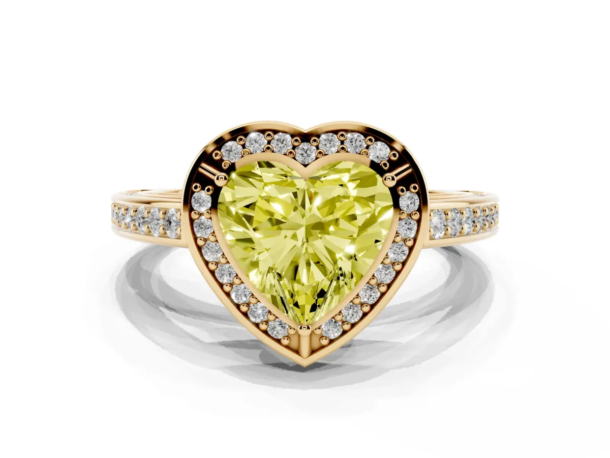 Fancy Yellow Heart Cut Cut Halo Pave Split Shank Prong Setting Ring Yellow gold