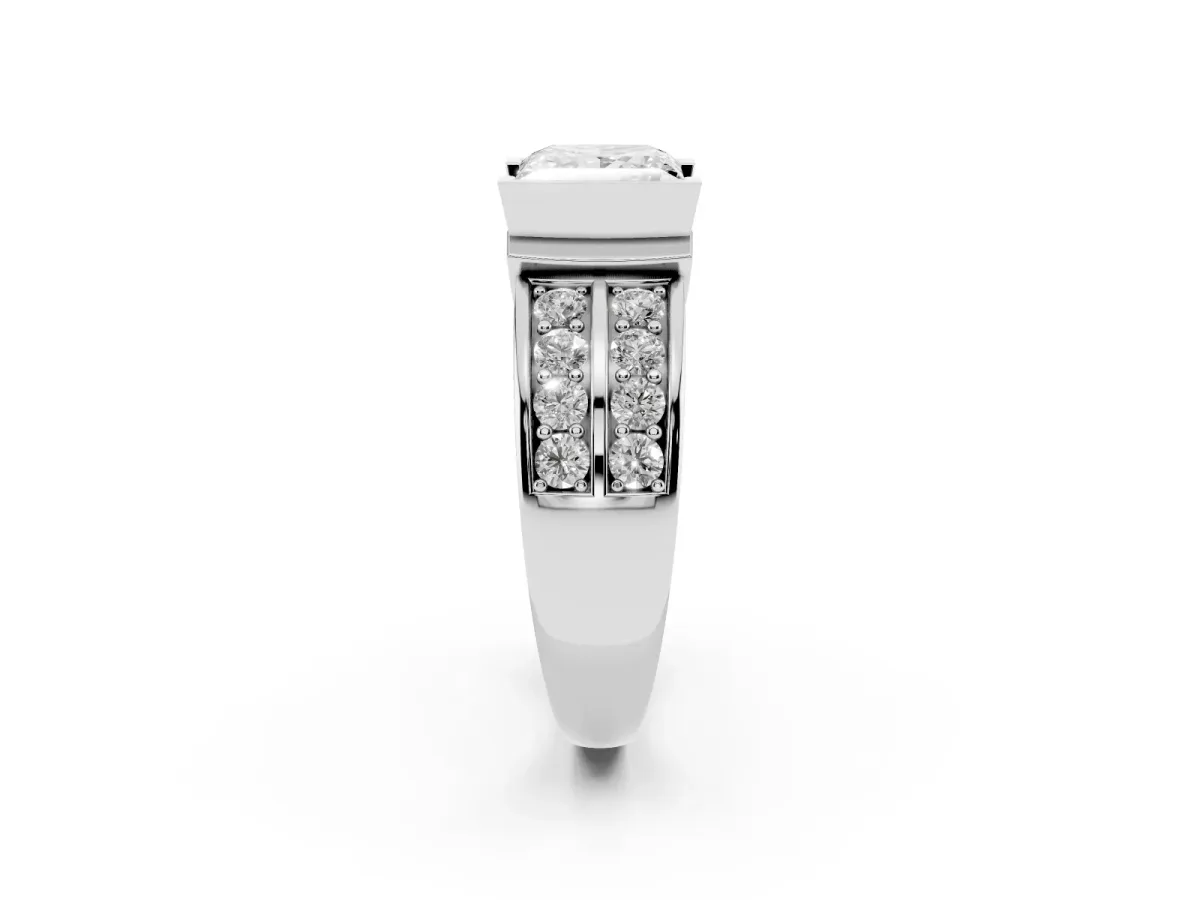 Princess Cut Brilliant Diamond Channel Set Wide Band Ring with Bezel Setting Platinum