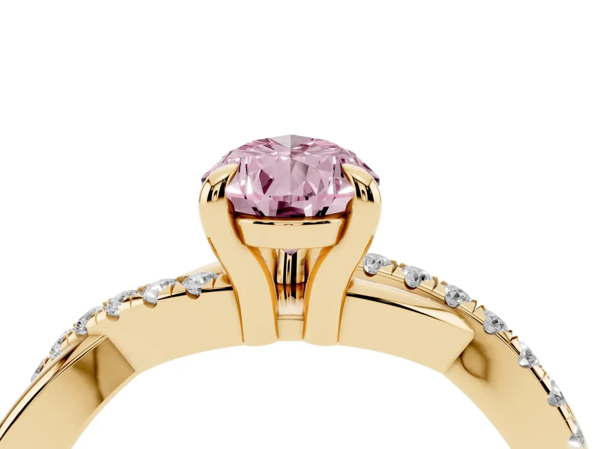 Fancy Pink Pear Cut Cut Diamond Twist Band Solitaire with Prong Setting Yellow gold