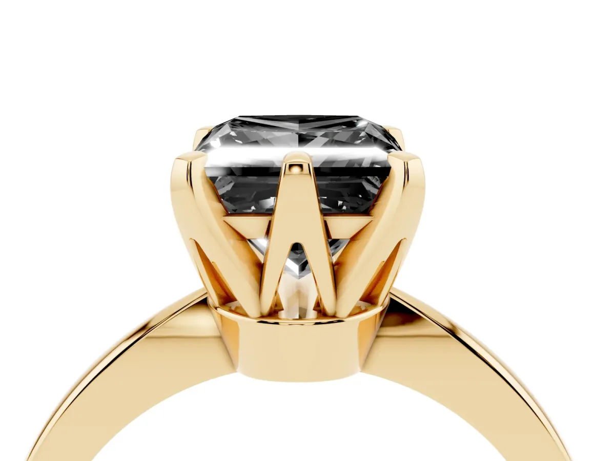 Fancy Black Princess Cut Solitaire Engagement Ring with Six-Prong Setting and Tapered Band Yellow gold