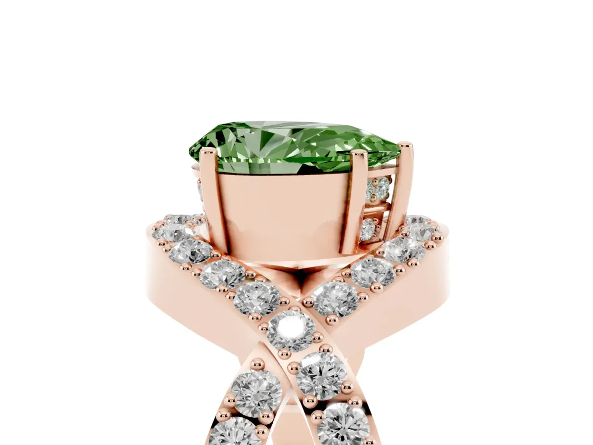 Fancy Green Pear Cut Solitaire Twist Band Pavé Diamond Engagement Ring Rose gold