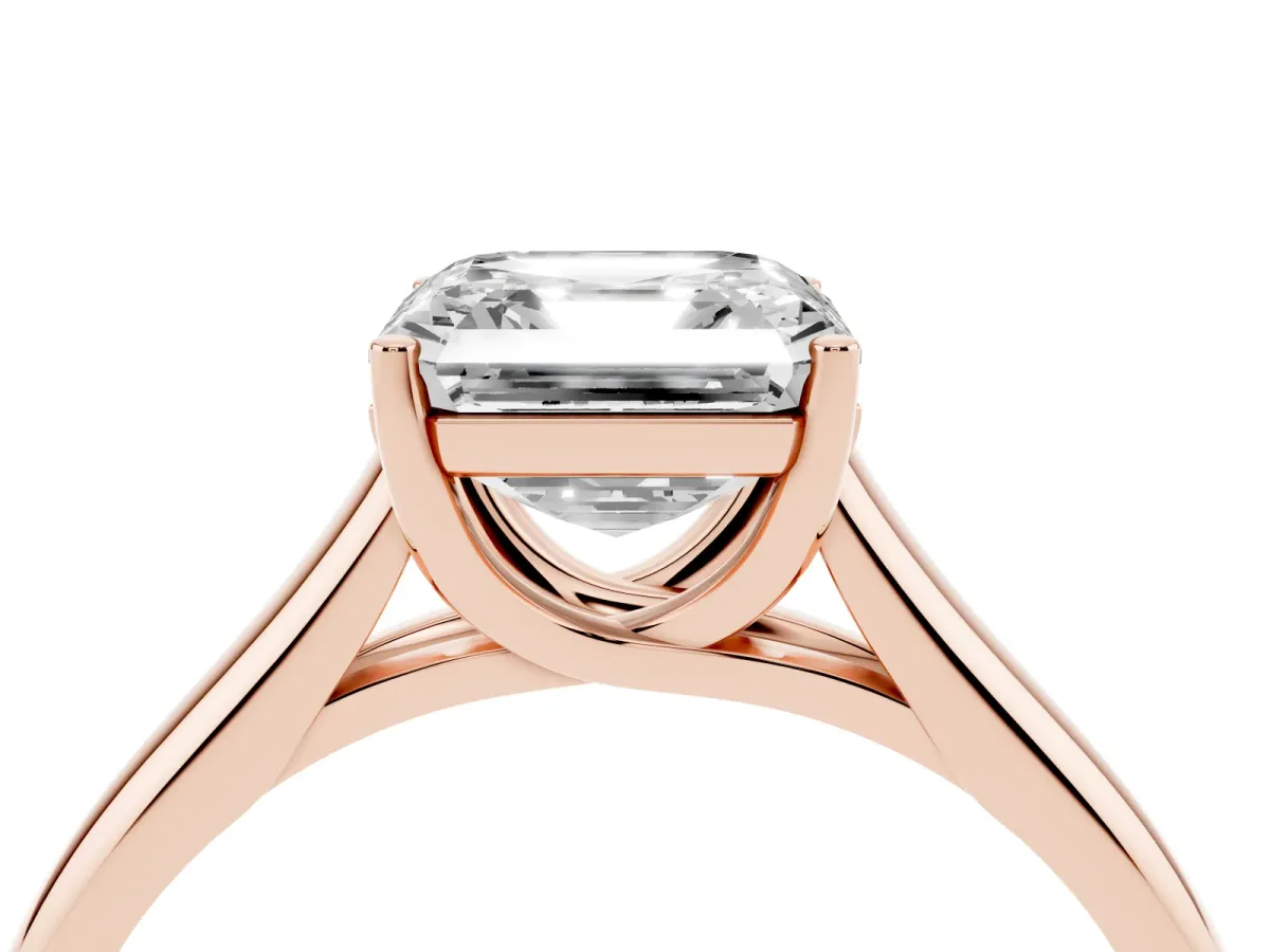 Asscher Cut Solitaire Engagement Ring with Tapered Band and Four-Prong Setting Rose gold