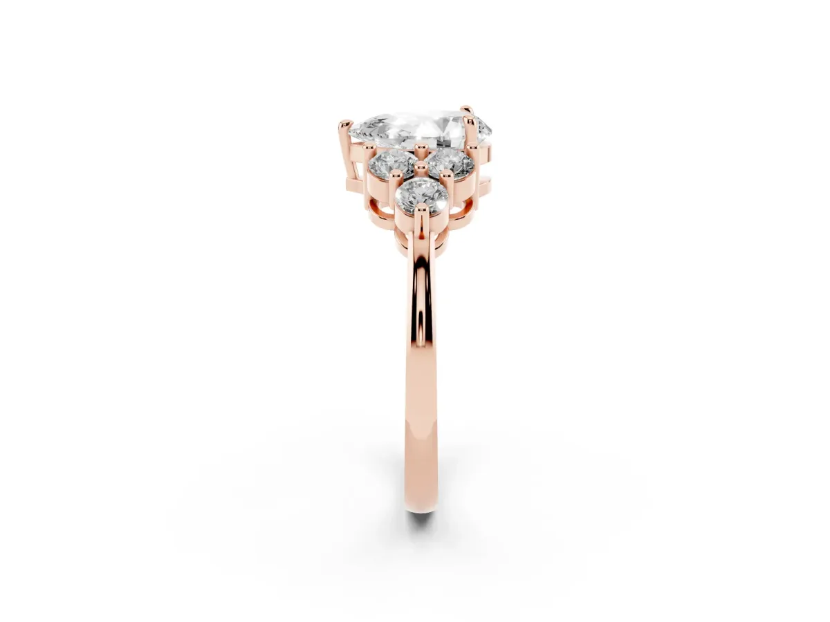 Pear Cut Brilliant Diamond Cluster Accent Solitaire Ring with Prong Setting Rose gold