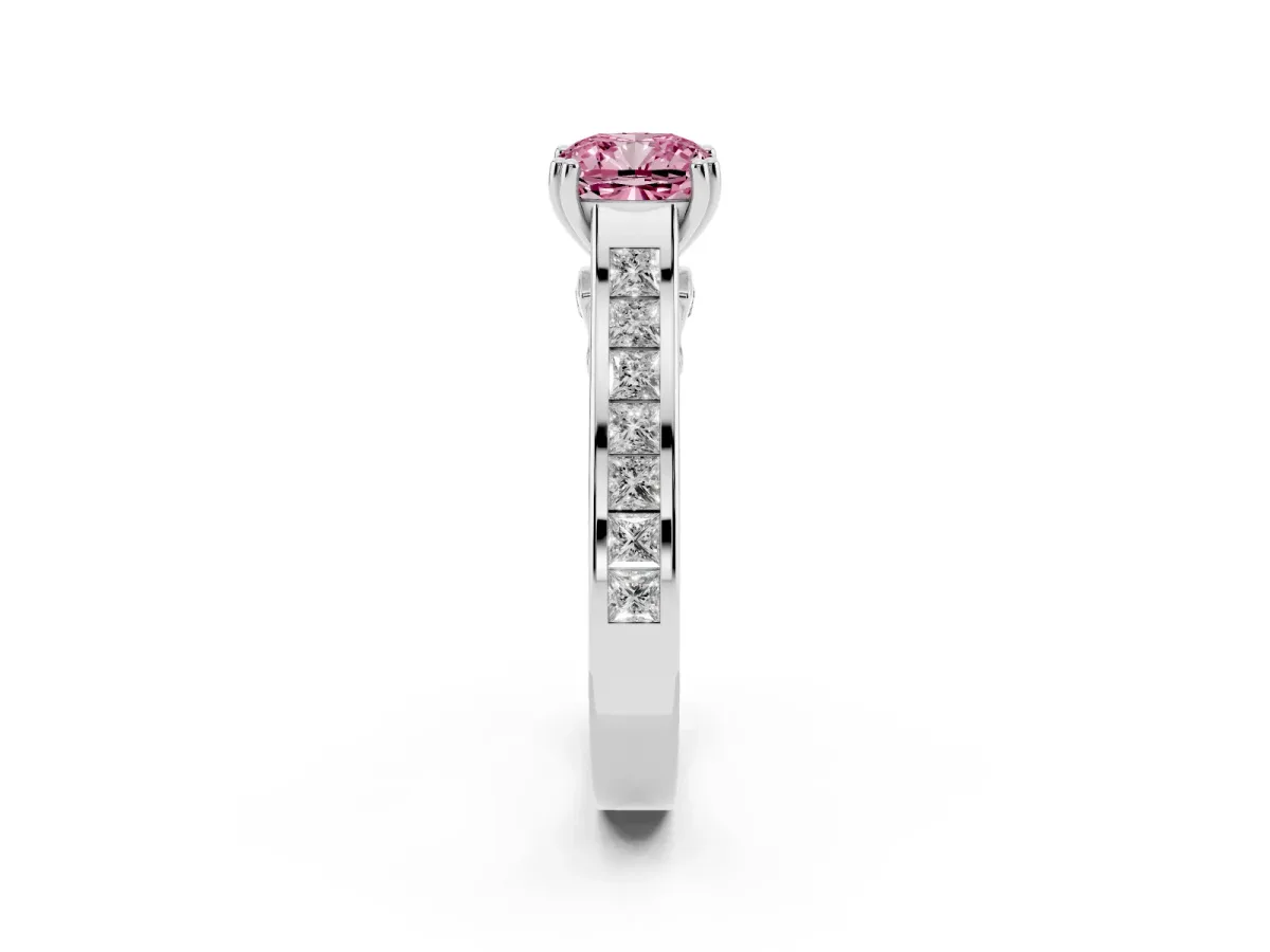 Fancy Pink Cushion Cut Cut Channel Set Solitaire Engagement Ring with Prong Setting Silver