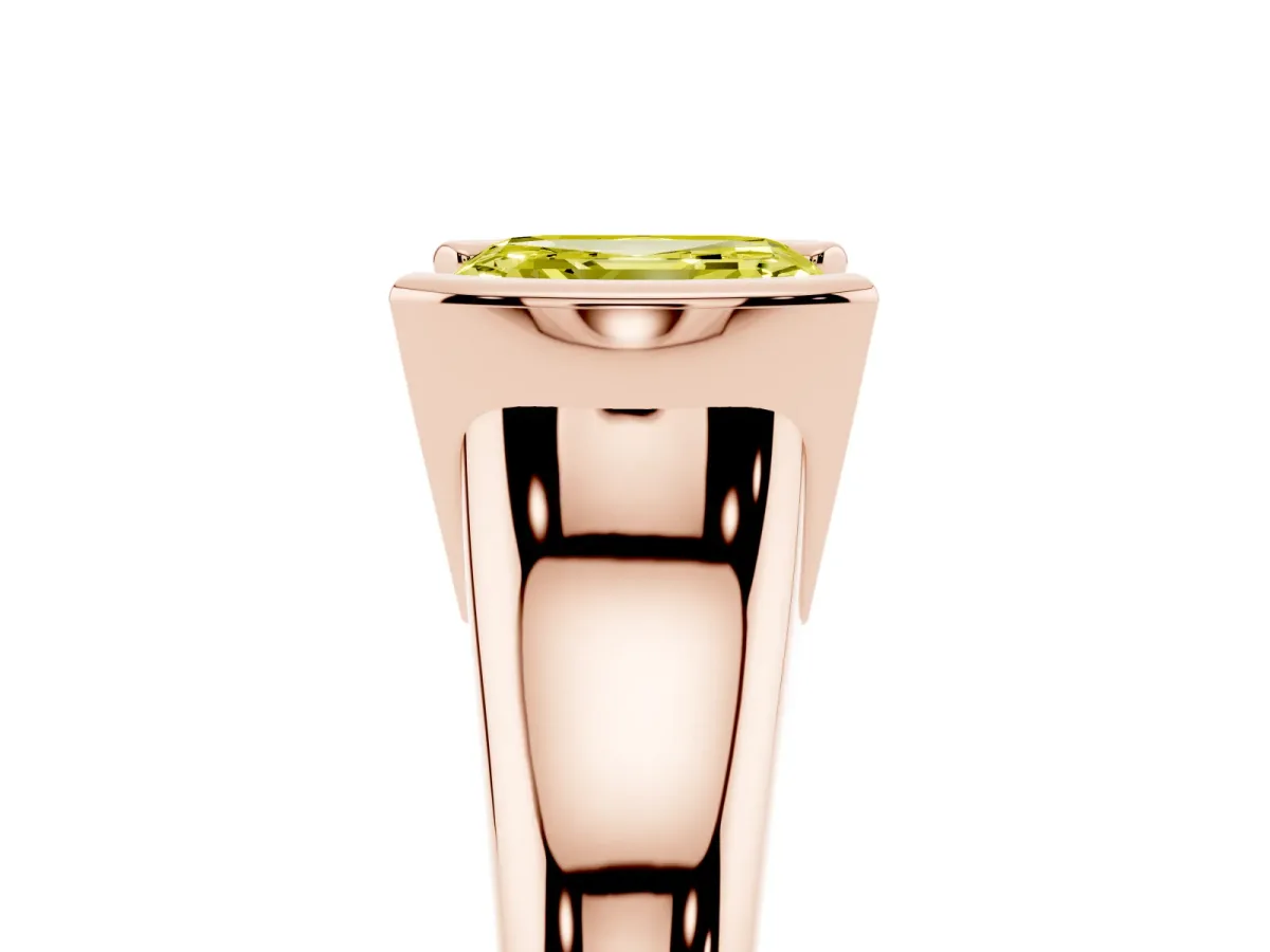 Fancy Yellow Asscher Cut Solitaire Tension Set Diamond Ring with Split Shank Band Rose gold