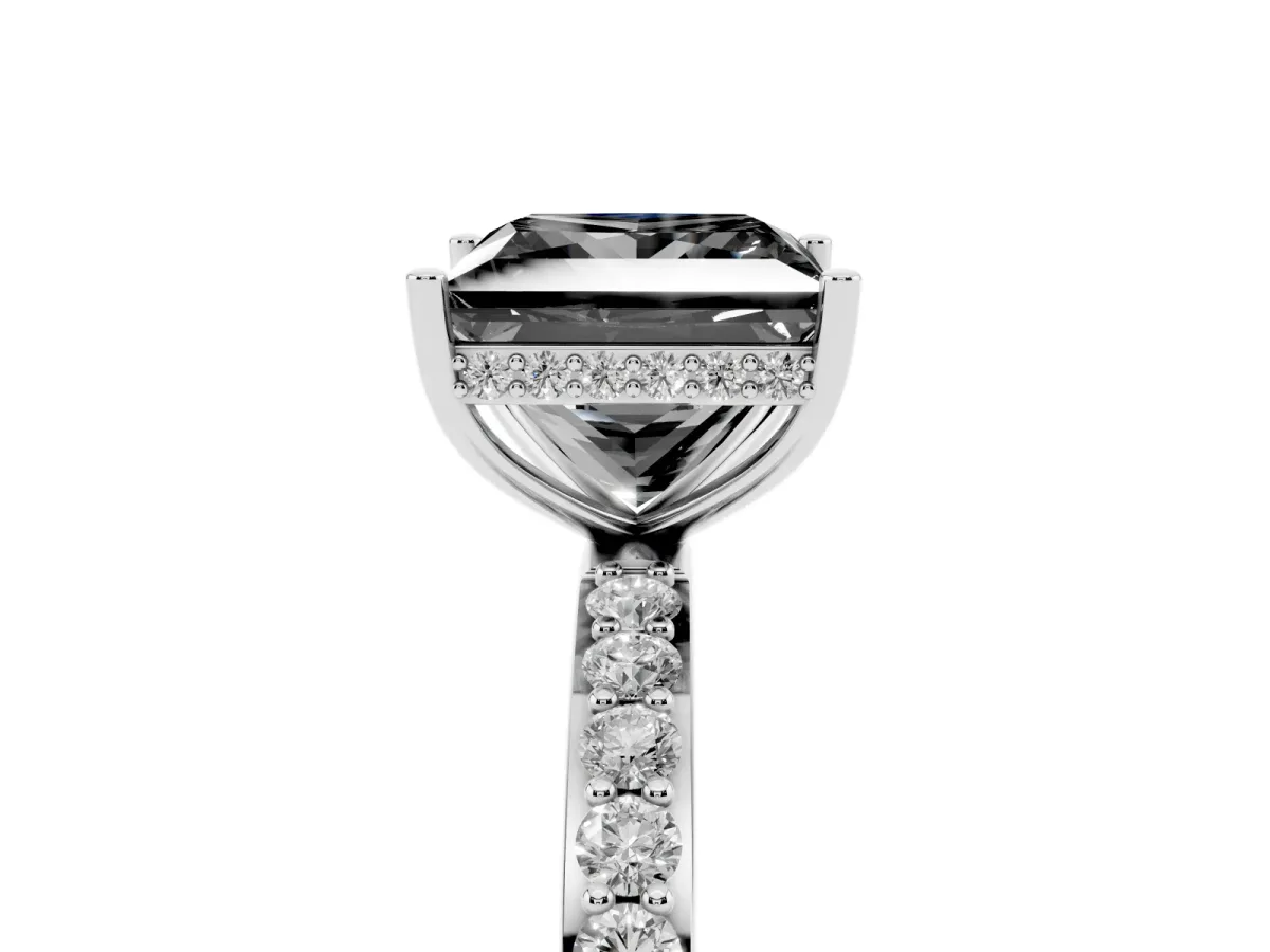 Fancy Black Princess Cut Diamond Solitaire Ring with Pavé Band and Hidden Halo Platinum