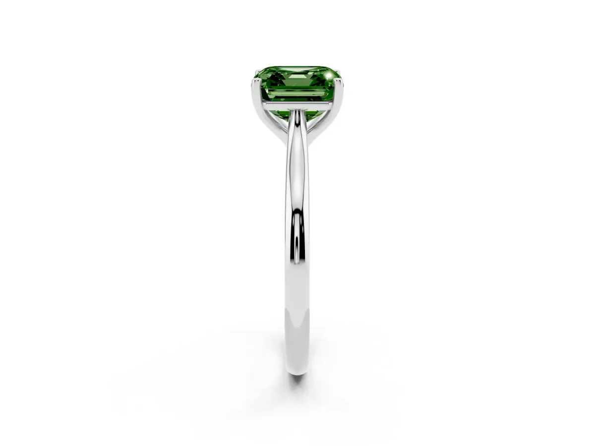 Fancy Green Asscher Cut Cut Solitaire Ring with Cathedral Band and Four-Prong Setting Platinum