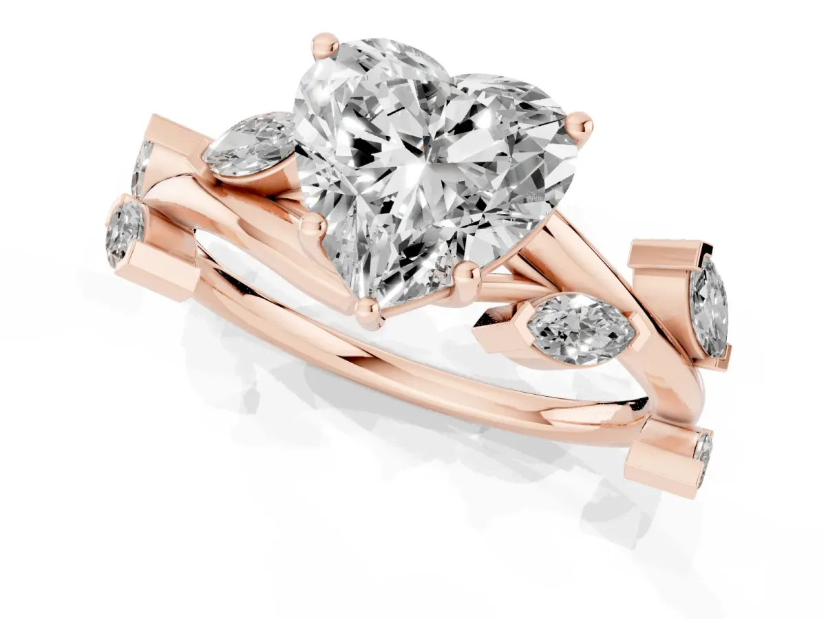 Heart Cut Solitaire Twisted Band Marquise Accent Prong Setting Ring Rose gold