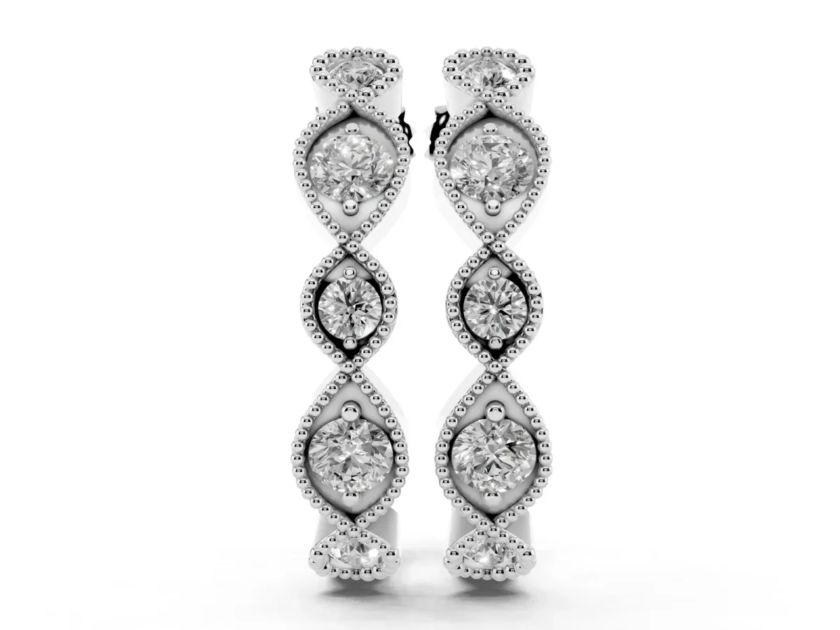 Milgrain Marquise Diamond Hoop Earrings with Bezel Setting White gold