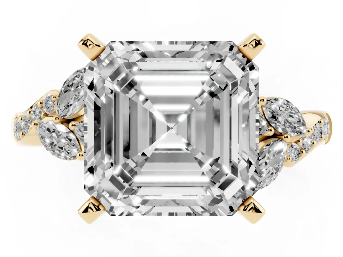Asscher Cut Solitaire Marquise Twist Band with Six-Prong Setting Yellow gold