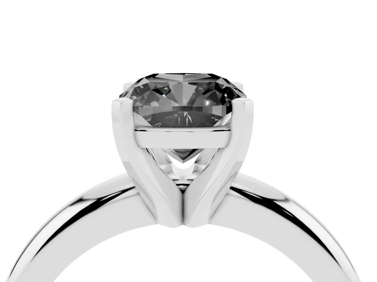 Fancy Black Cushion Cut Diamond Solitaire Engagement Ring with Round Band and Four-Prong Setting Platinum