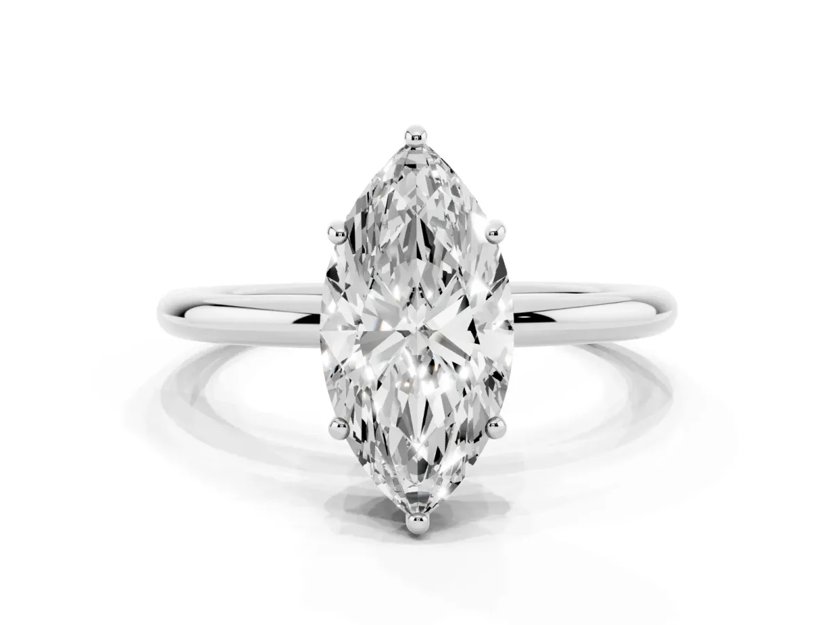 Marquise Cut Solitaire Diamond Ring with a Classic Band and Four-Prong Setting Silver