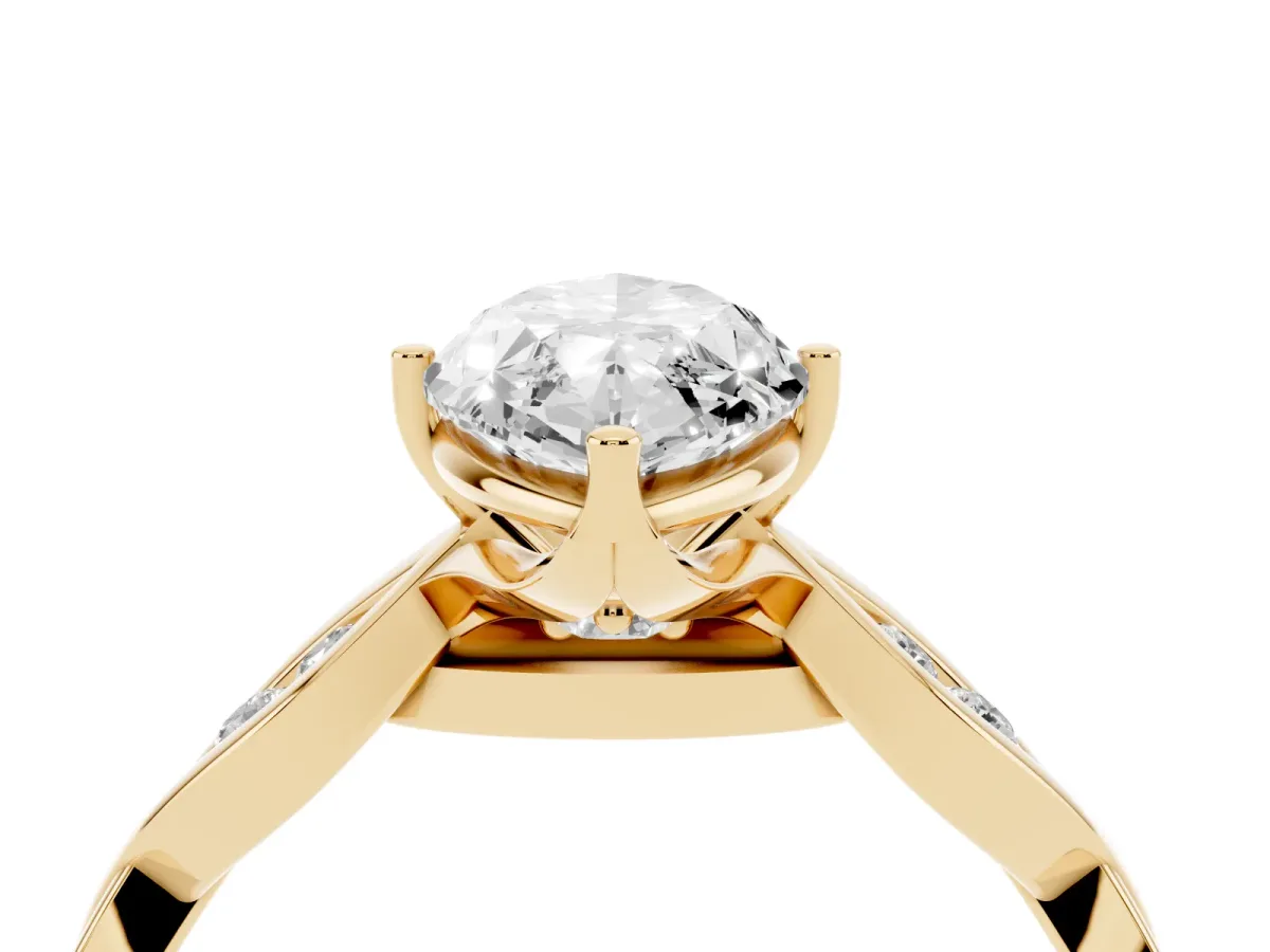 Marquise Cut Solitaire Twist Band with Leaf Prong Setting Yellow gold