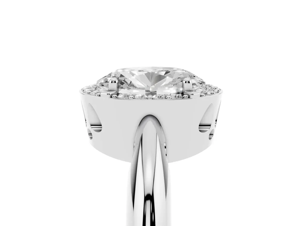 Oval Cut Cut Diamond Halo Engagement Ring with Split Shank and Four-Prong Setting Silver