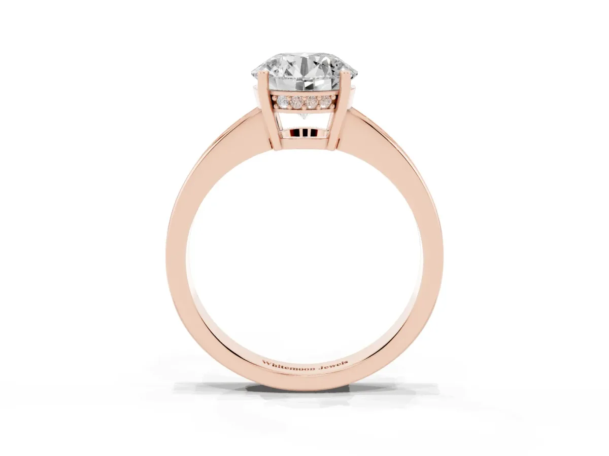 Round Cut Solitaire Pavé Band Prong Setting Ring Rose gold