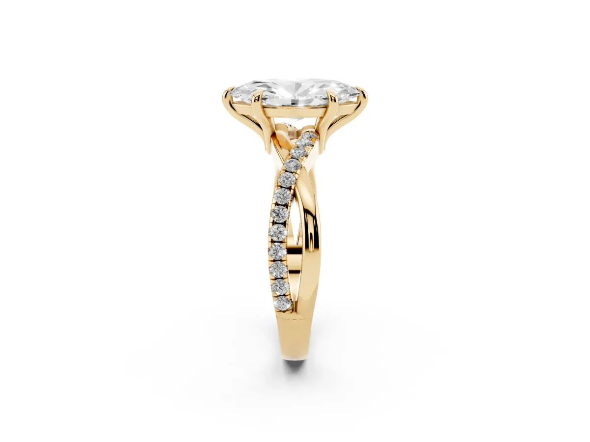Marquise Cut Cut Diamond Twist Band Solitaire with Prong Setting Yellow gold
