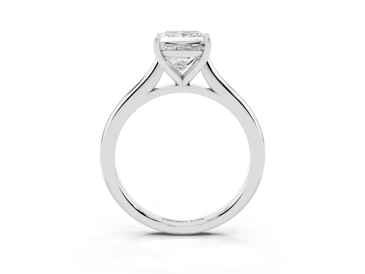 Princess Cut Cut Solitaire Ring with Cathedral Band and Four-Prong Setting Silver