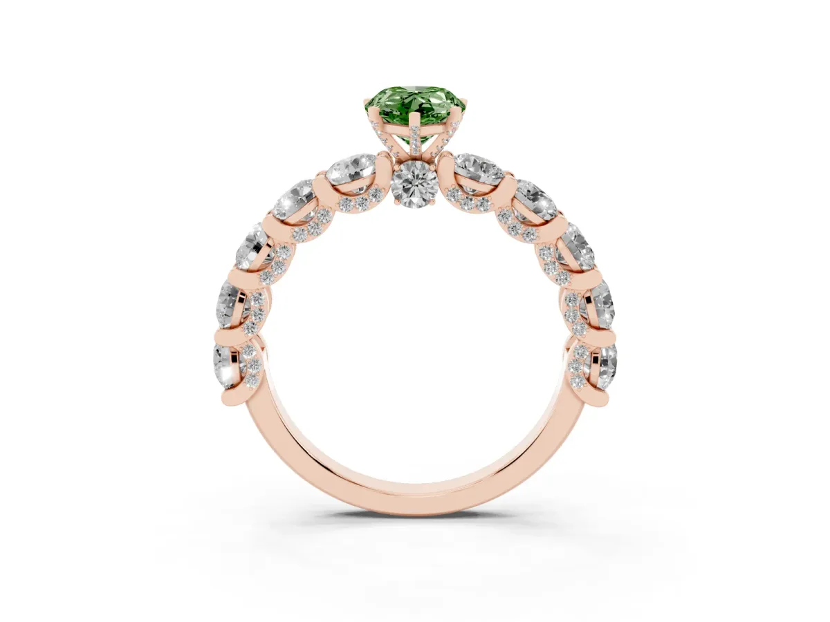 Fancy Green Pear Cut Diamond Side Stone Engagement Ring with Four-Prong Setting Rose gold