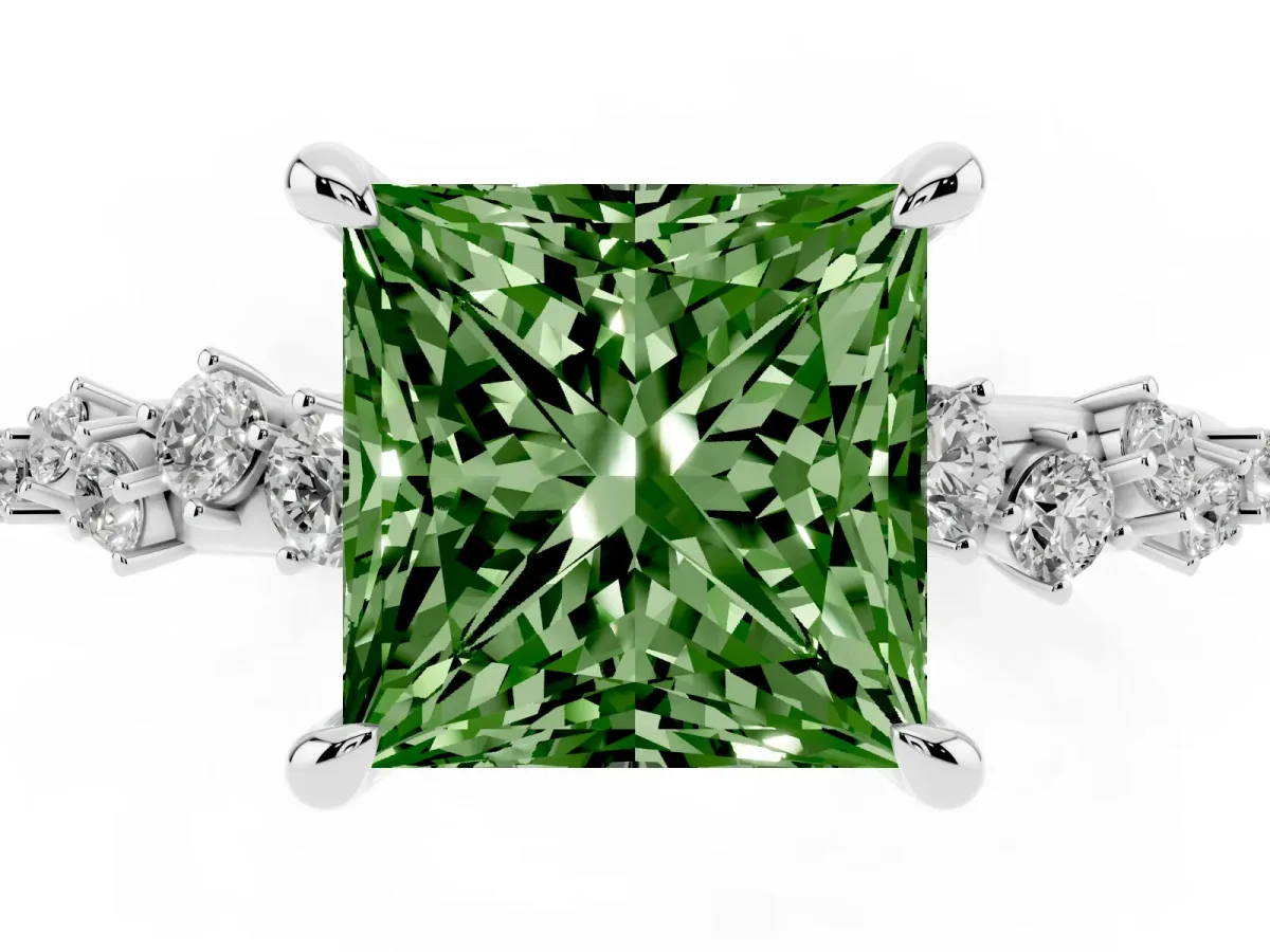 Fancy Green Princess Cut Cut Diamond Vine Band with Four-Prong Setting Silver