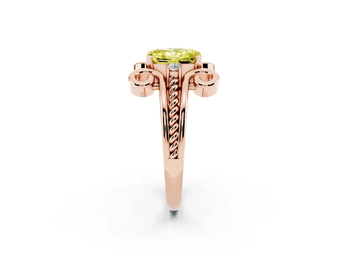Fancy Yellow Radiant Cut Solitaire Twisted Band Scroll Prong Ring Rose gold