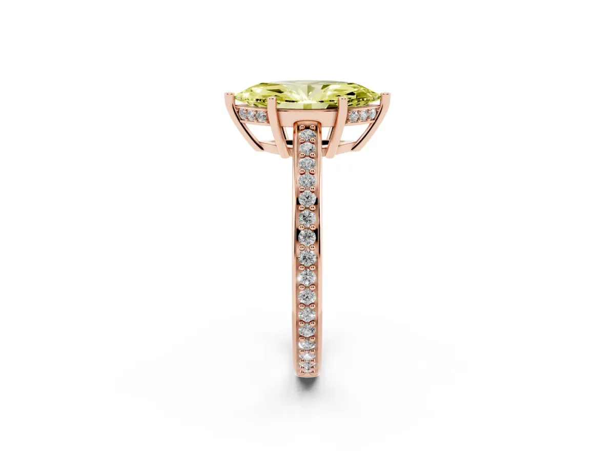 Fancy Yellow Marquise Cut Solitaire Pavé Band Prong Setting Ring Rose gold