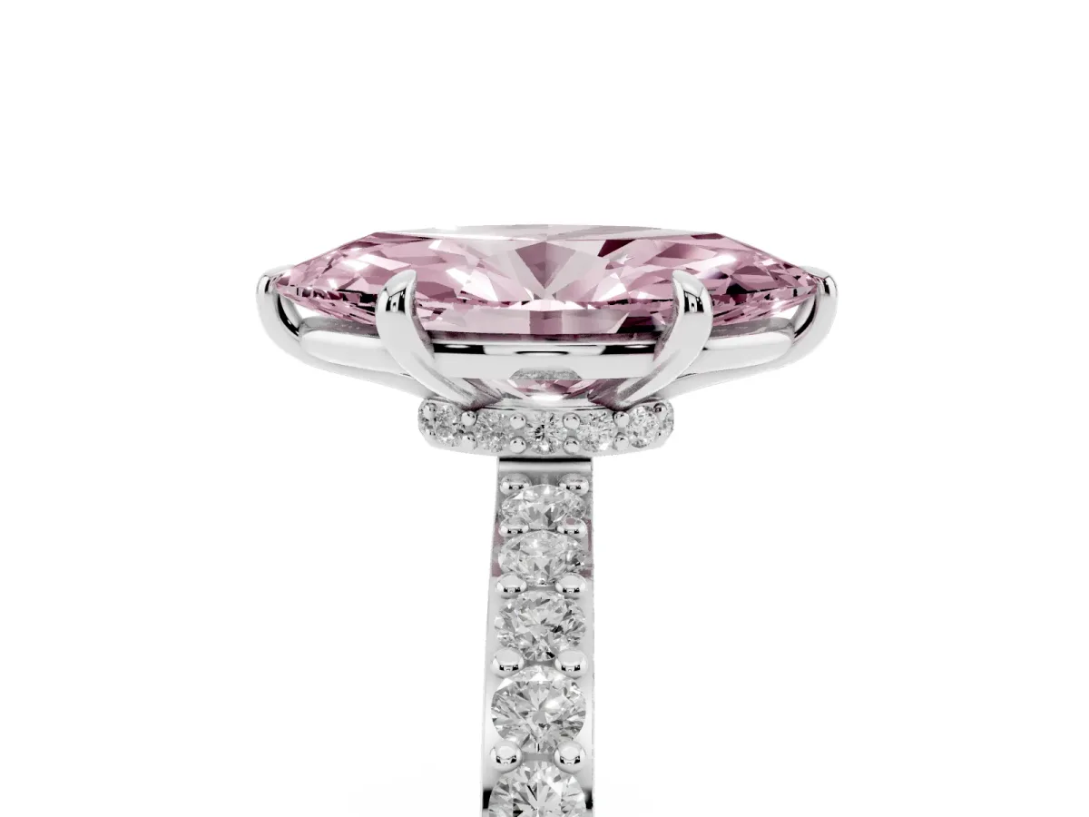 Fancy Pink Marquise Cut Diamond Pavé Engagement Ring with Round Accents and Prong Setting White gold