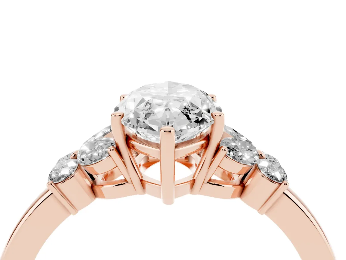 Marquise Cut Cut Solitaire Floral Diamond Ring with Four-Prong Setting Rose gold