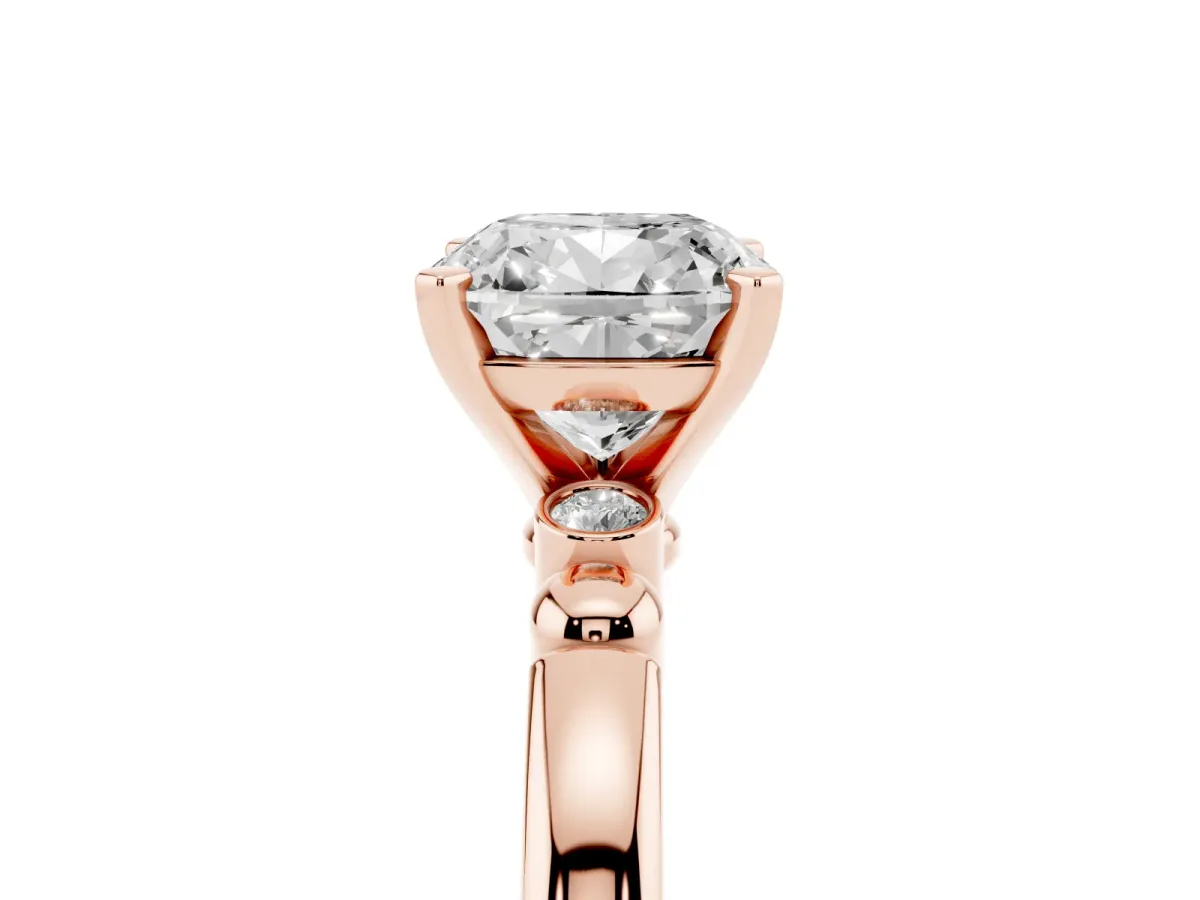 Cushion Cut Solitaire Beaded Band with Four-Prong Setting Rose gold