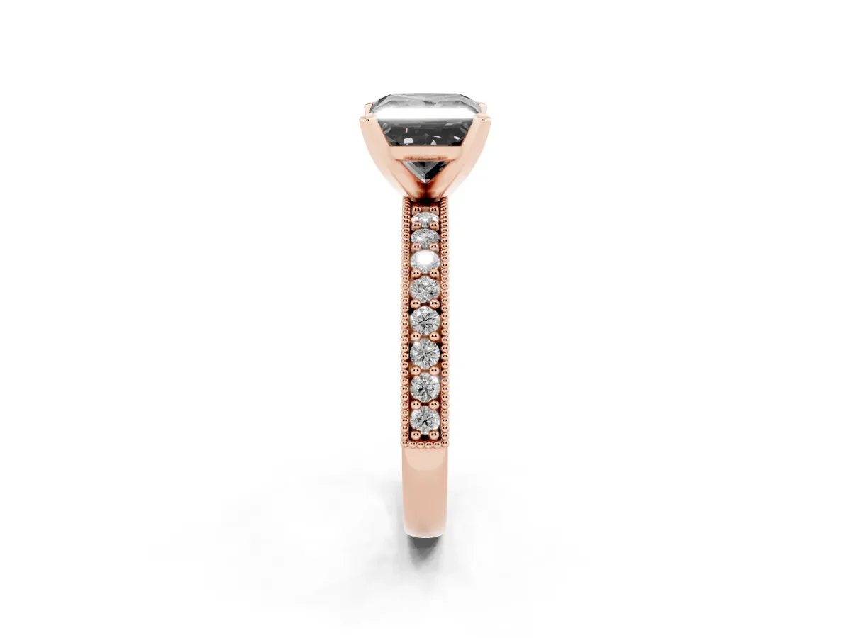 Fancy Black Princess Cut Diamond Milgrain Pavé Engagement Ring with Four-Prong Setting Rose gold