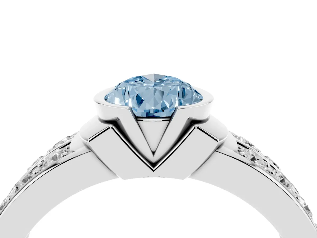 Fancy Blue Pear Cut Brilliant Diamond Channel Set Wide Band Ring with Bezel Setting Platinum