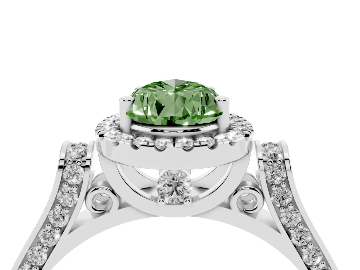 Fancy Green Pear Cut Halo Pave Split Shank Prong Setting Ring Silver