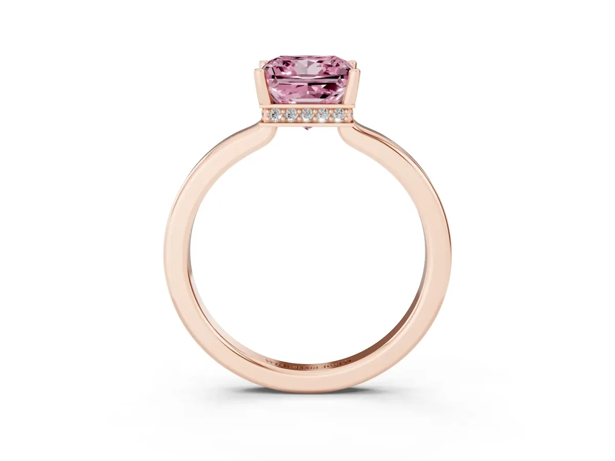 Fancy Pink Princess Cut Cut Solitaire Engagement Ring with Four-Prong Setting on a Classic Band Rose gold
