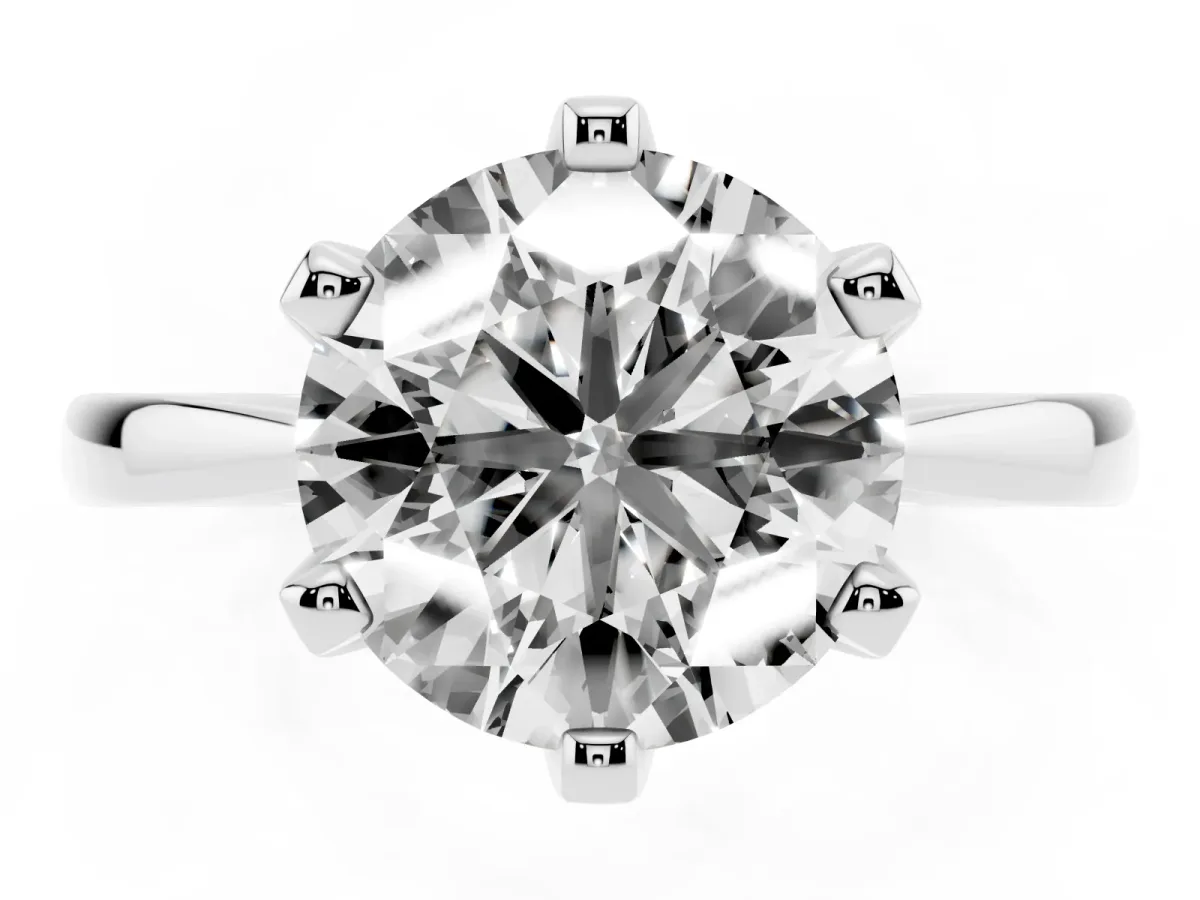 Round Cut Solitaire Engagement Ring with Six-Prong Setting and Tapered Band Platinum