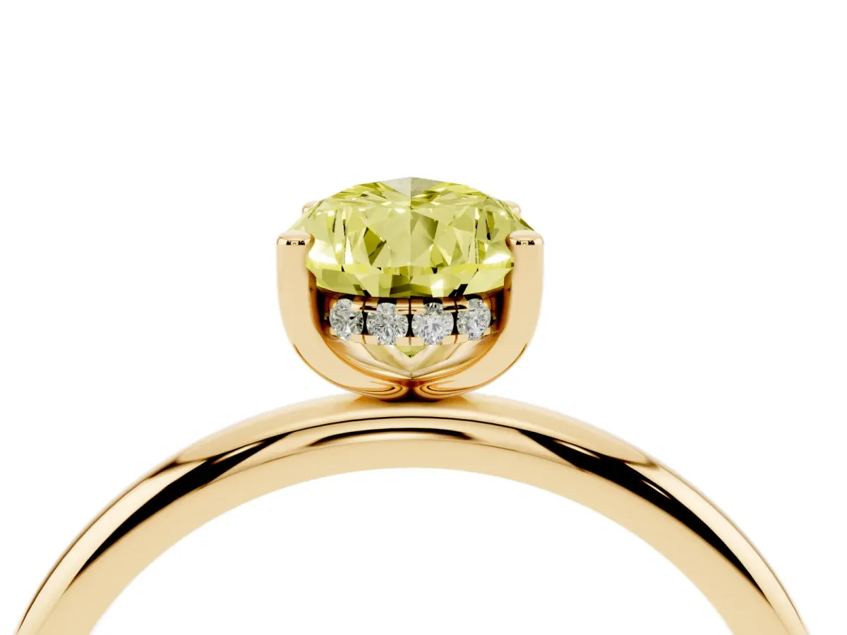 Fancy Yellow Pear Cut Cut Solitaire Engagement Ring with Four-Prong Setting and Classic Band Yellow gold