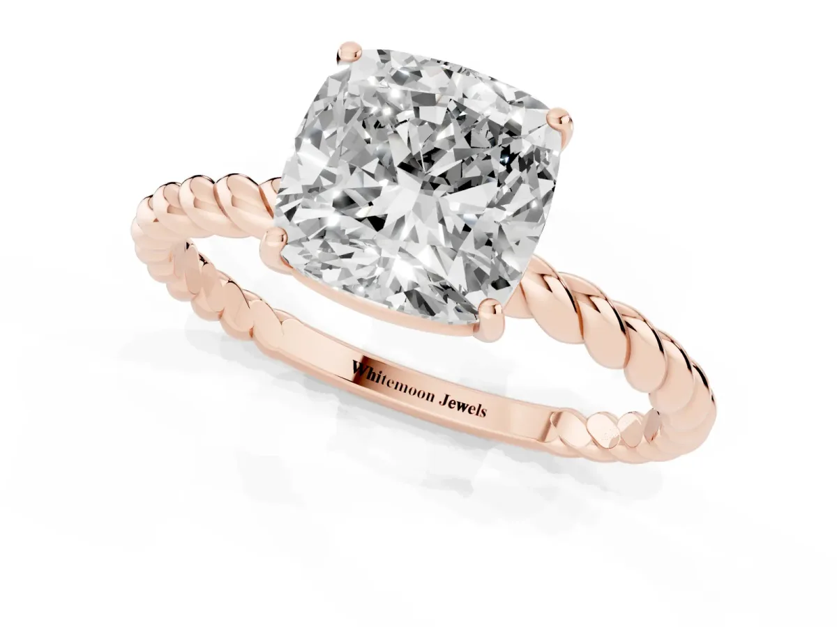 Cushion Cut Solitaire Twist Band Ring with Four-Prong Setting Rose gold