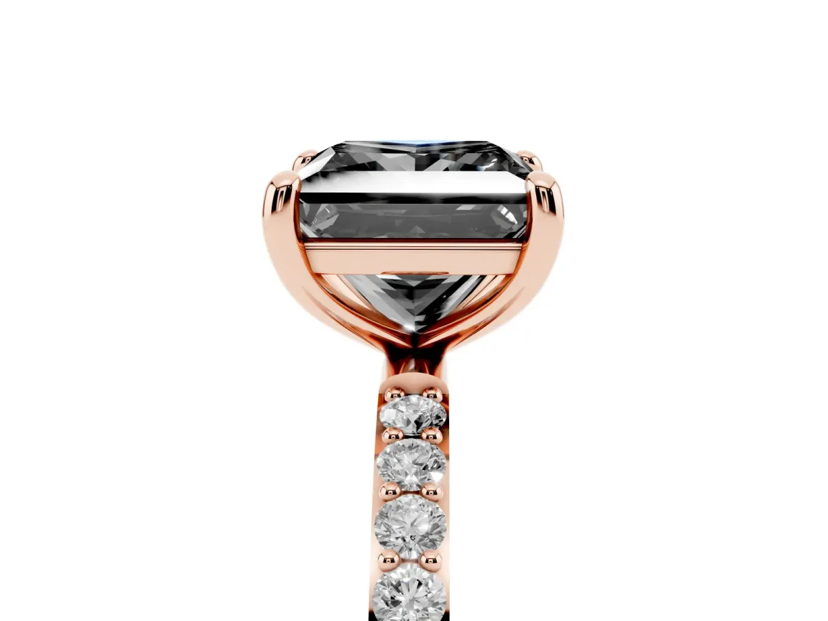 Fancy Black Princess Cut Diamond Solitaire Ring with Round Pavé Band and Prong Setting Rose gold
