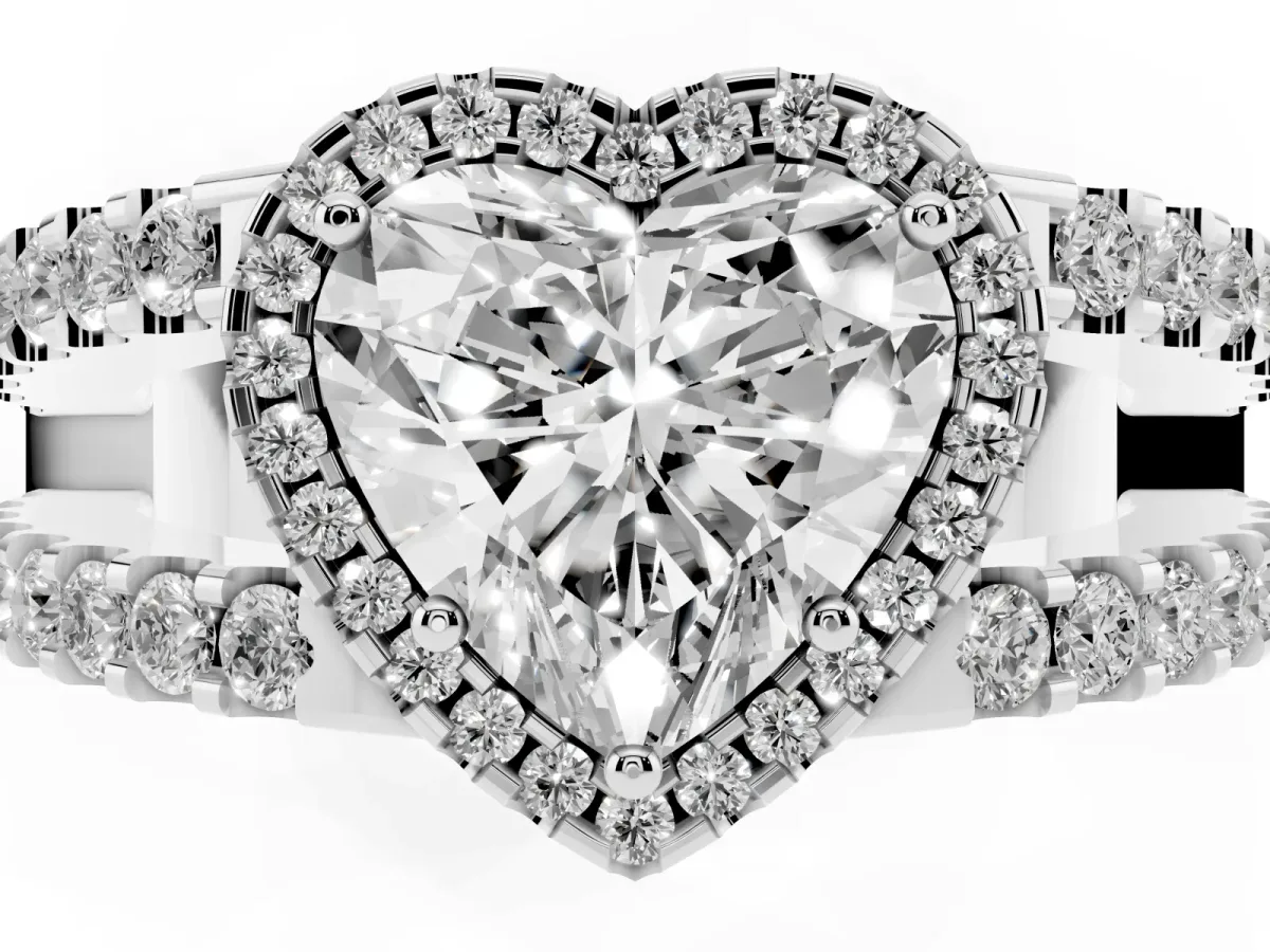 Heart Cut Cut Halo Split Shank Diamond Ring with Four-Prong Setting Platinum