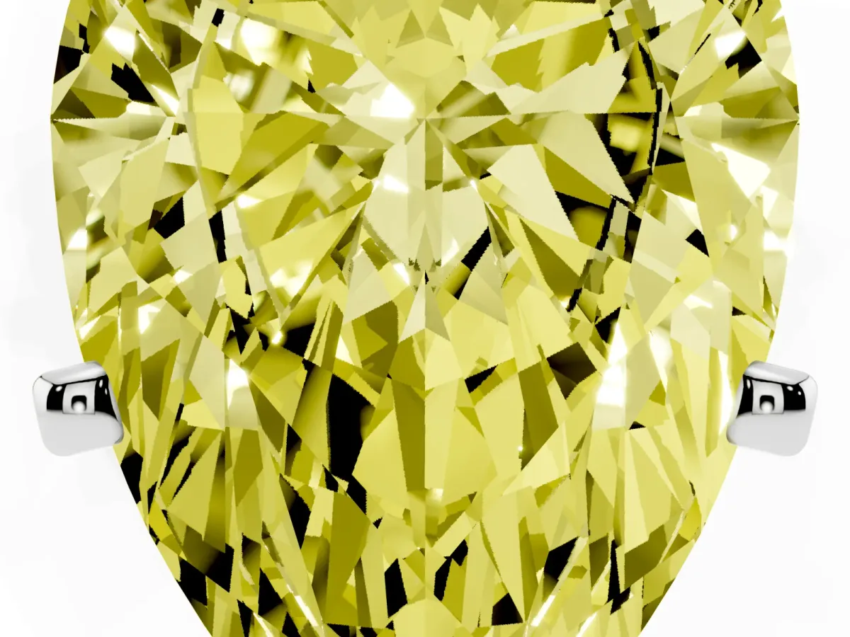 Fancy Yellow Pear Cut Diamond Solitaire Ring with Prong Setting and Classic Band Platinum