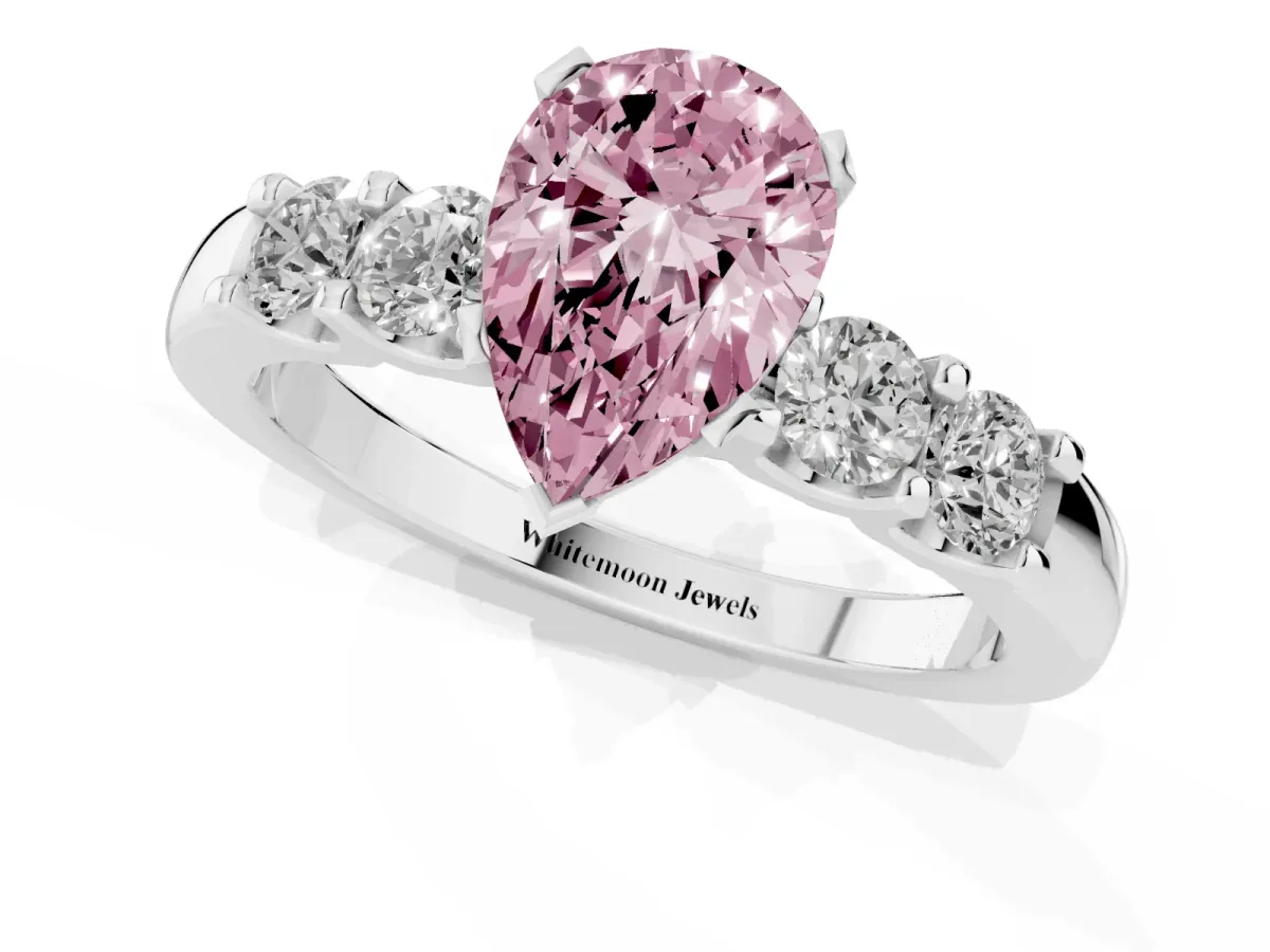 Fancy Pink Pear Cut Brilliant Cut Diamond Five-Stone Prong Set Engagement Ring with Channel Band White gold