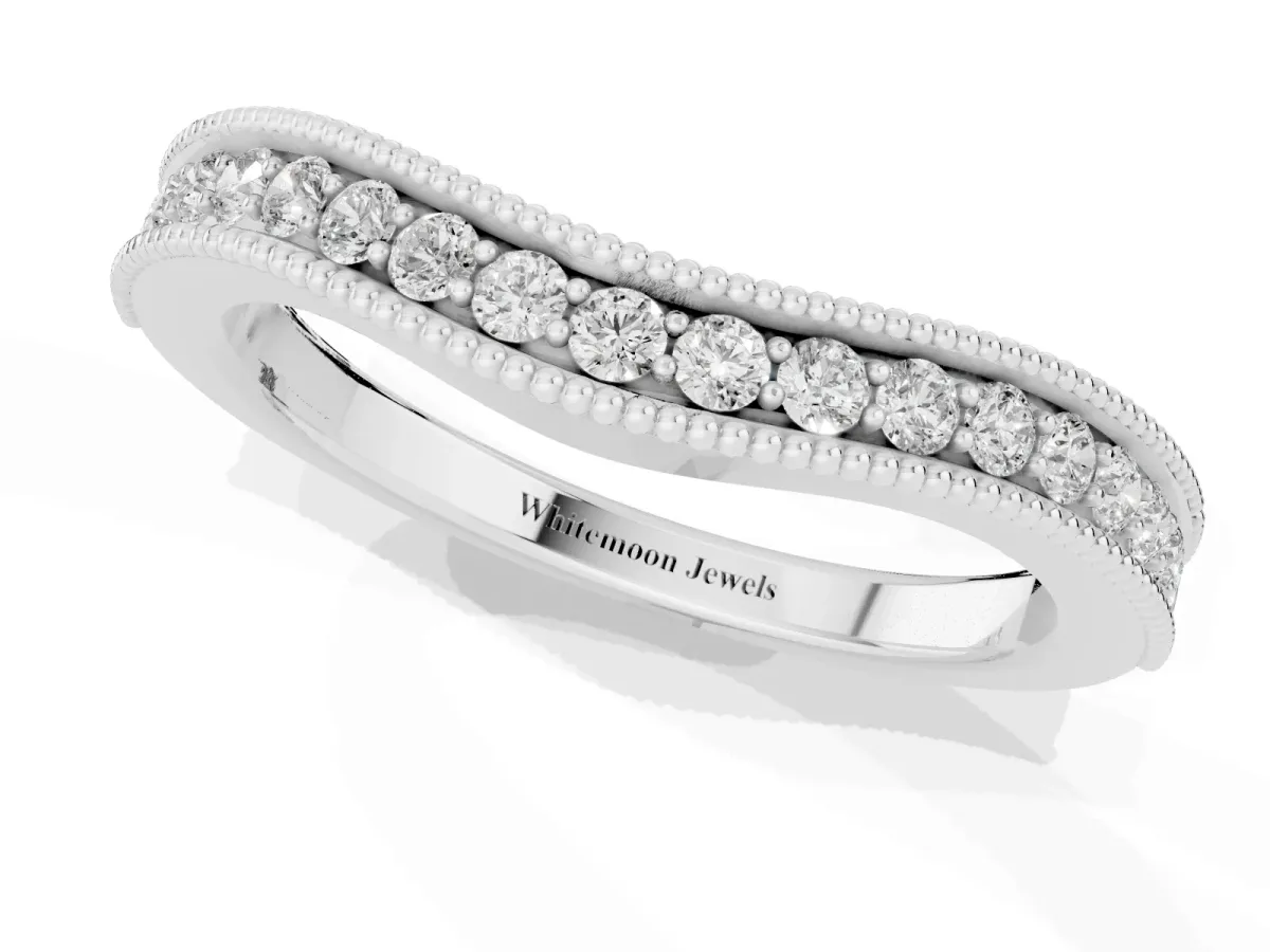 Pavé Round Diamond Contour Band with Milgrain Edge Platinum