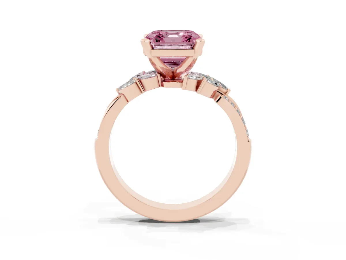 Fancy Pink Asscher Cut Solitaire Marquise Twist Band with Six-Prong Setting Rose gold